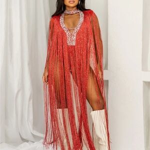Elegant Red Fringe Dress